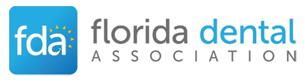 The image displays a logo with text that reads  FDA Florida Dental Association  accompanied by a graphic element resembling a tooth and a blue background, suggesting an affiliation with dental care services.